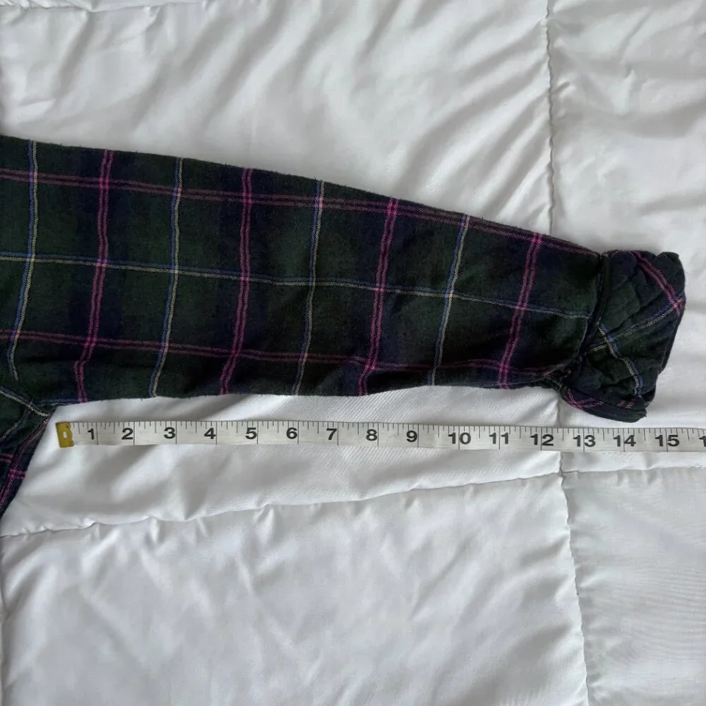 Lauren Ralph Lauren  Green Plaid Flannel Pajamas 2-Piece Set Preppy Cabincore M